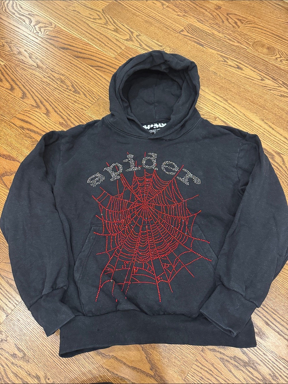 Sundance Black Hoodie with Red Rhinestone Spiderweb